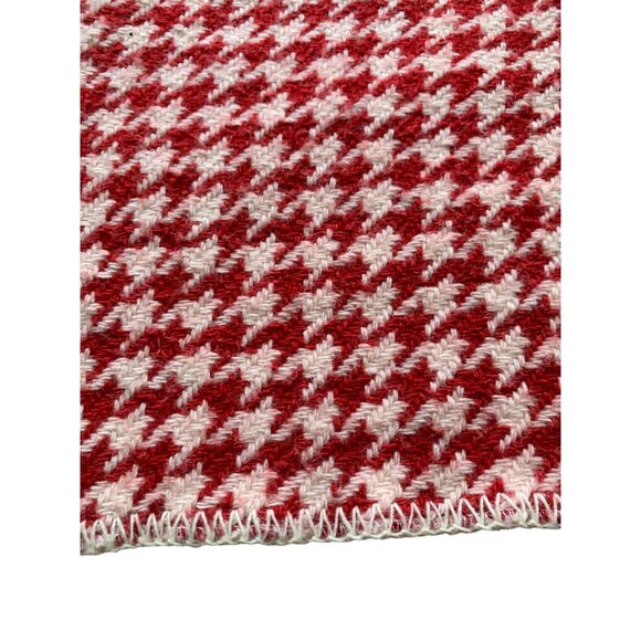 Lands End Red Cream Houndstooth Wool Twin Blanket USA Made 69 x 100" Stitched Ed - Picture 1 of 5